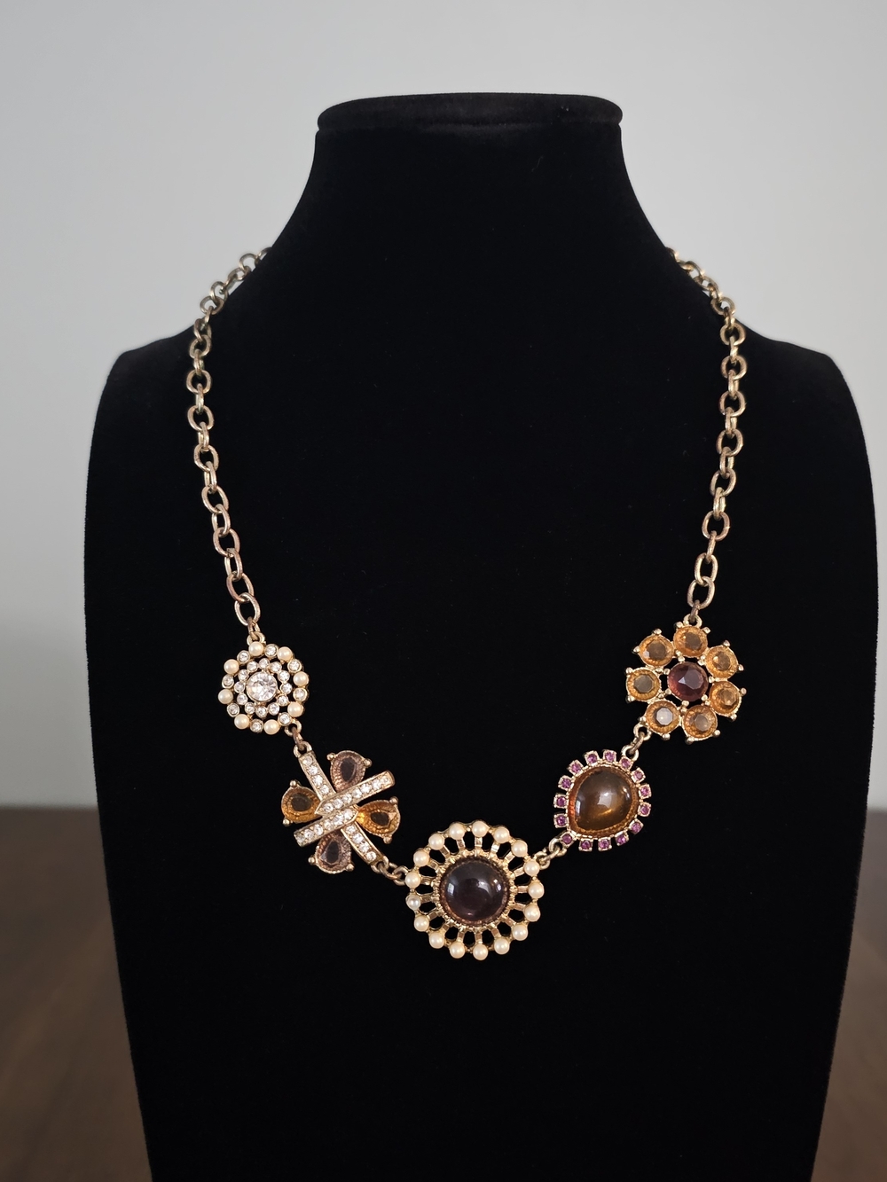 Betsey Johnson Gold-Tone Multi-Stone Floral Pendant Necklace - Womens Jewelry